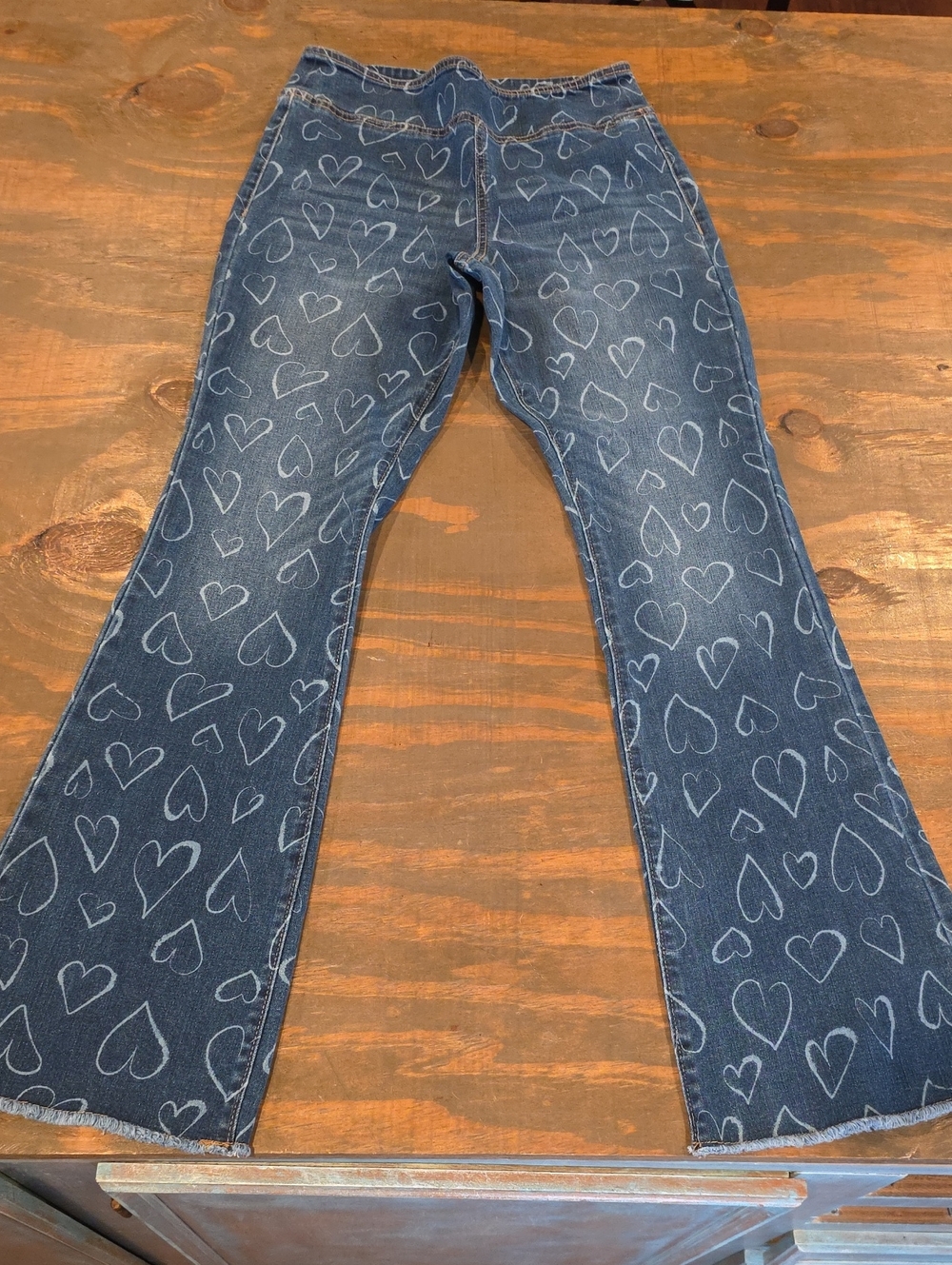 No Boundaries Blue Heart-Print Flare Jeans